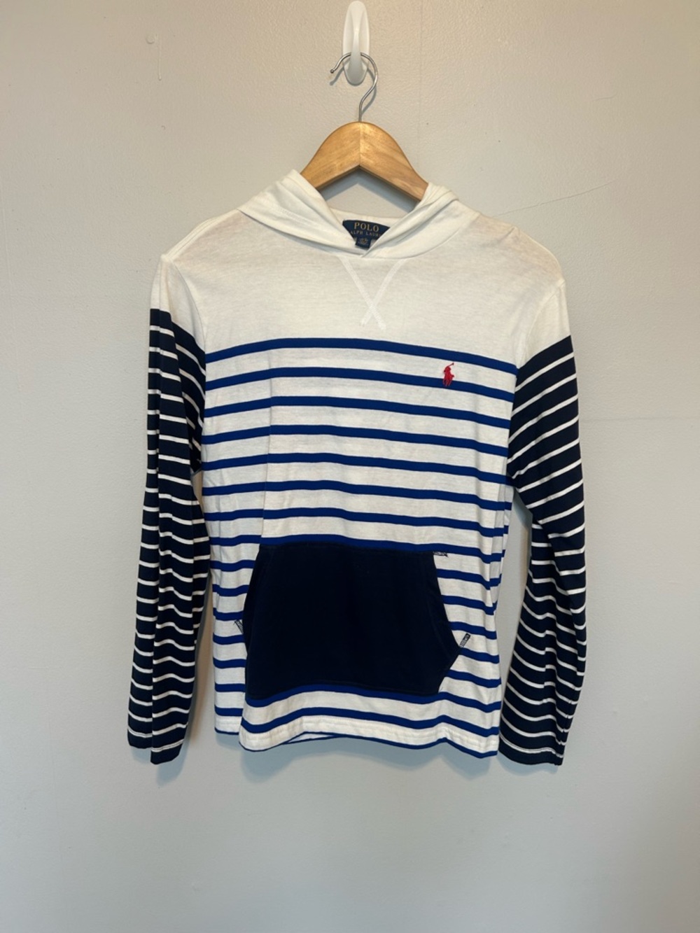 Polo by Ralph Lauren White & Navy Striped Hooded Long-Sleeve